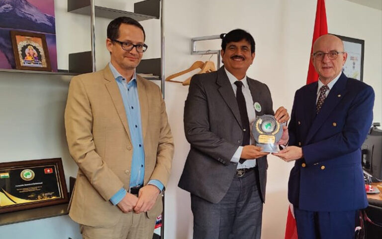 Jitendra Joshi in discussions with the head of Swiss Business Hub Florin Muller