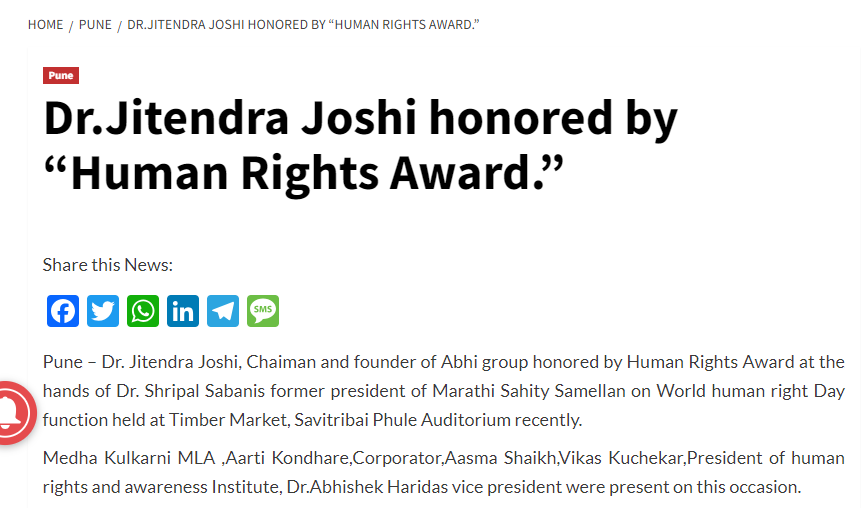 Jitendra Joshi - Human Rights Award